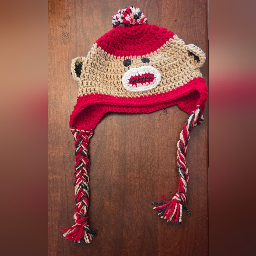 Crochet Sock Monkey Hat with Earflaps